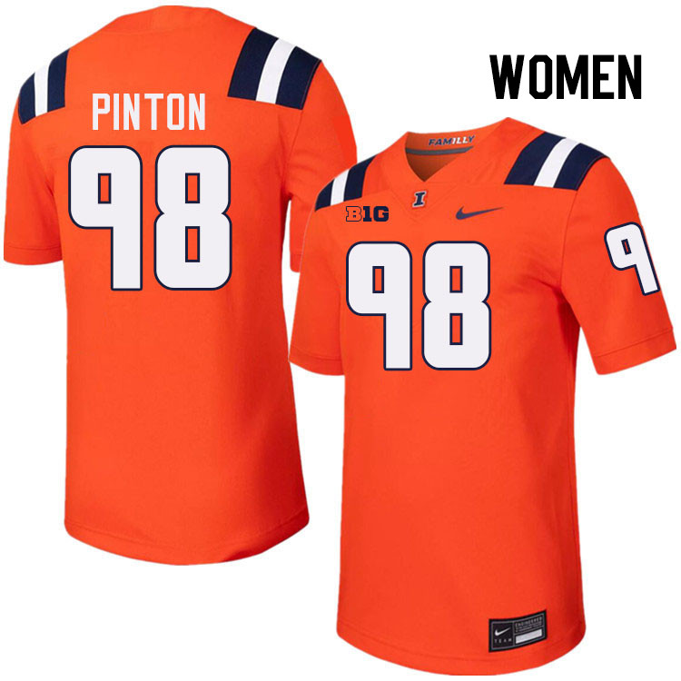 Women #98 Fabrizio Pinton Illinois Fighting Illini College Football Jerseys Stitched-Orange